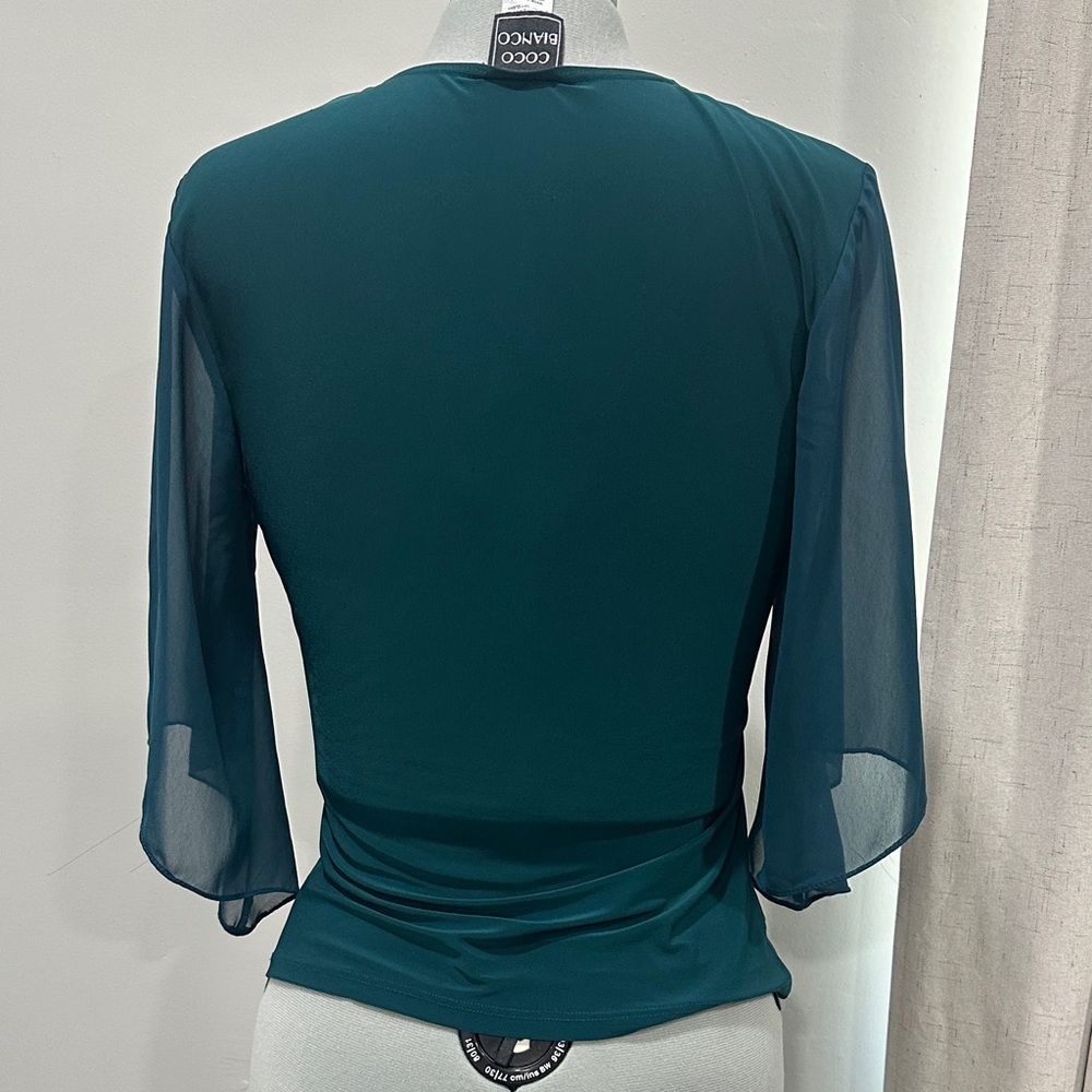 Coco Bianco Teal Wrap-Style Blouse size M made in USA - Picture 3 of 9